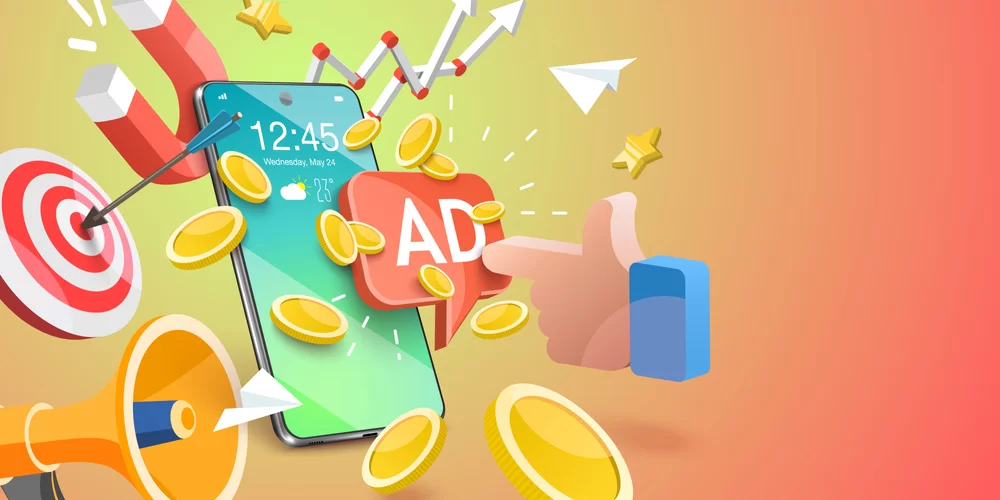 Colorful illustration representing digital advertising, paid media, and online marketing campaigns.