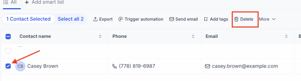 Delete contact