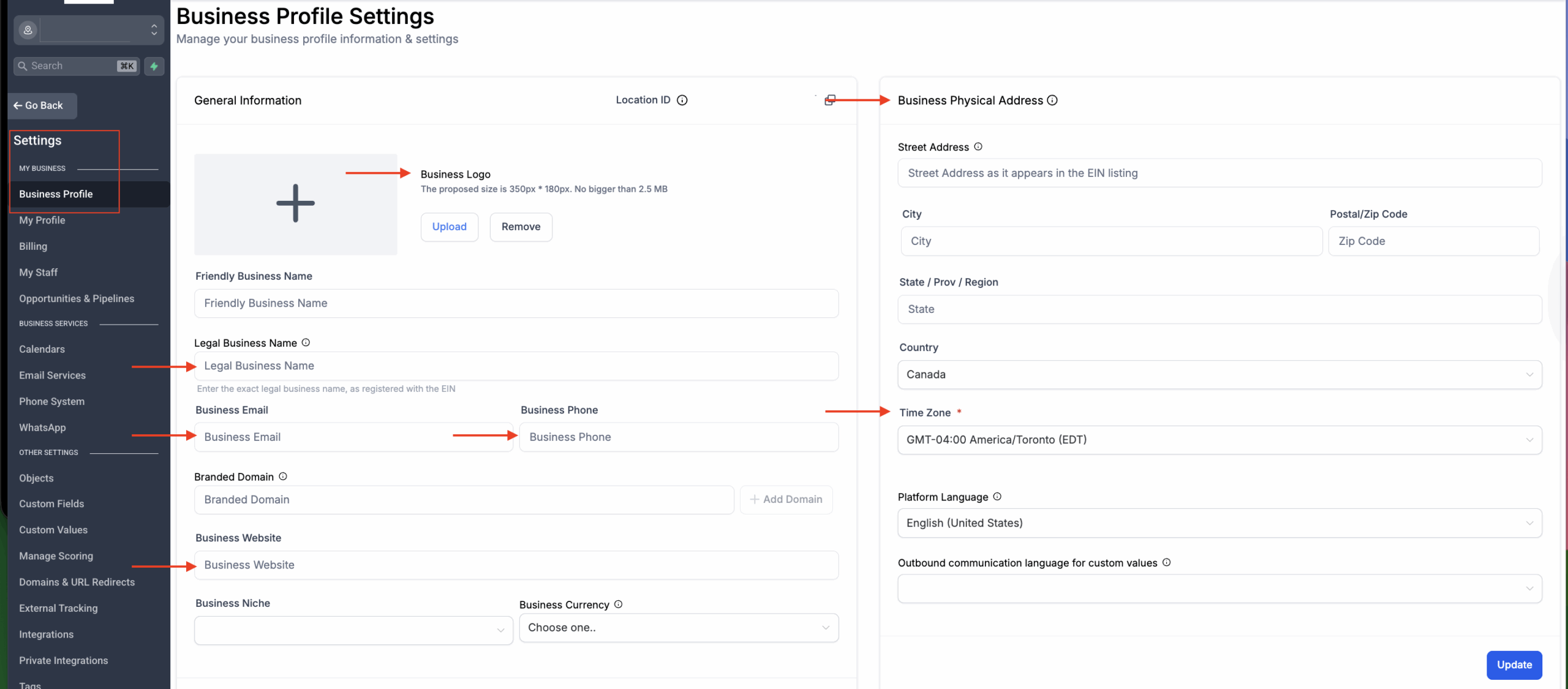 how to setup a gohighlevel profile