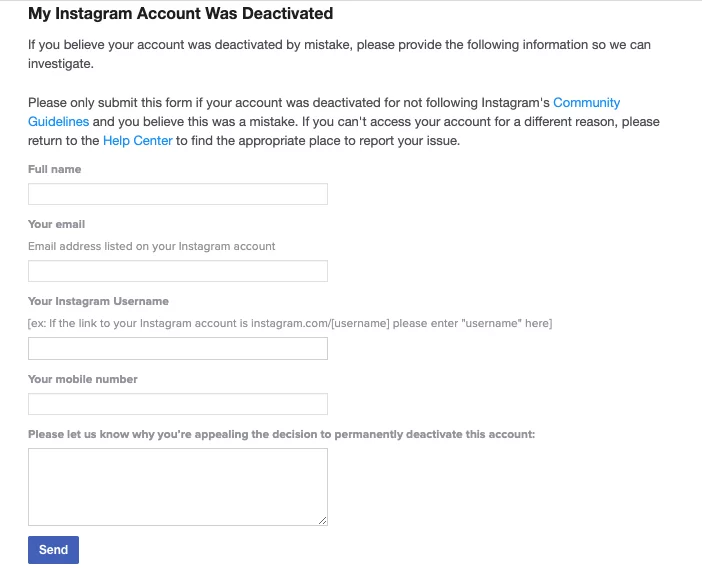 Instagram Account Deactivated