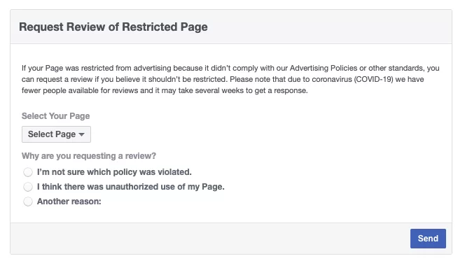 Facebook Page Advertising Restriction 